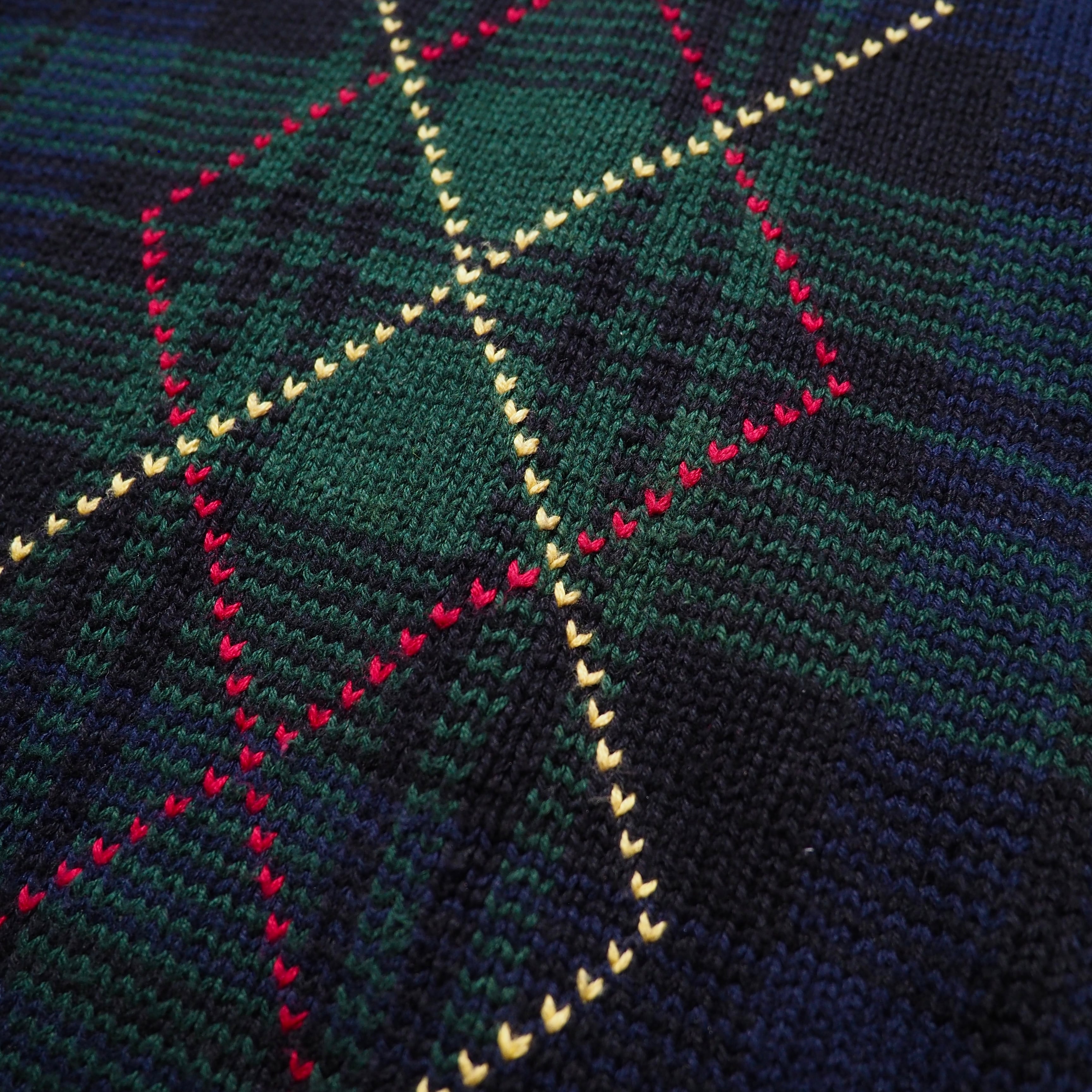 1990s " Nautica " Green check × Love Rhombus vintage loose knit