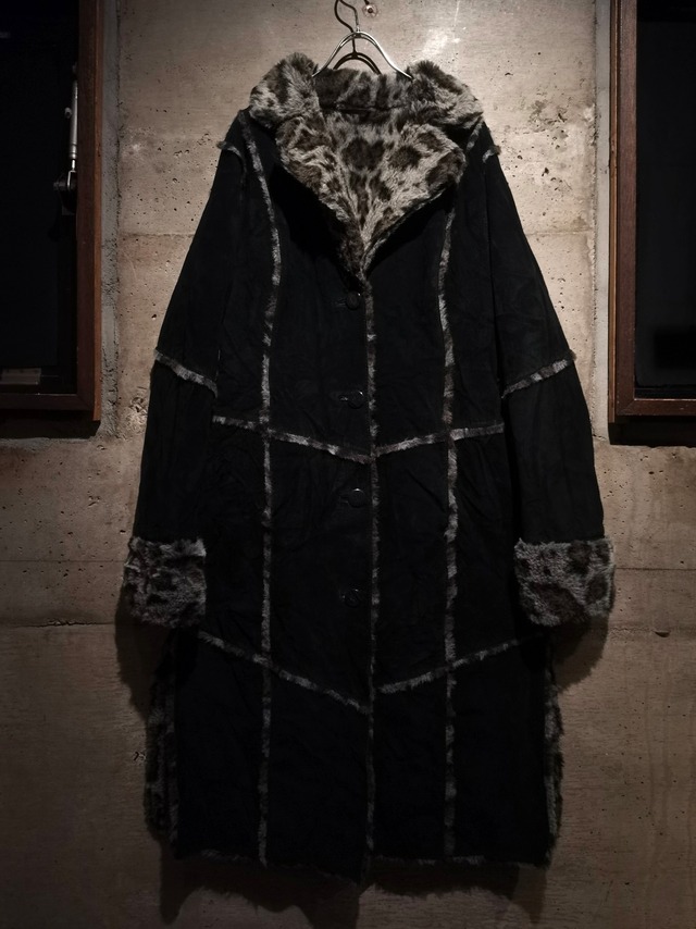 【Caka】"Reversible" Suede × Faux Fur Vintage Loose Hooded Long Coat
