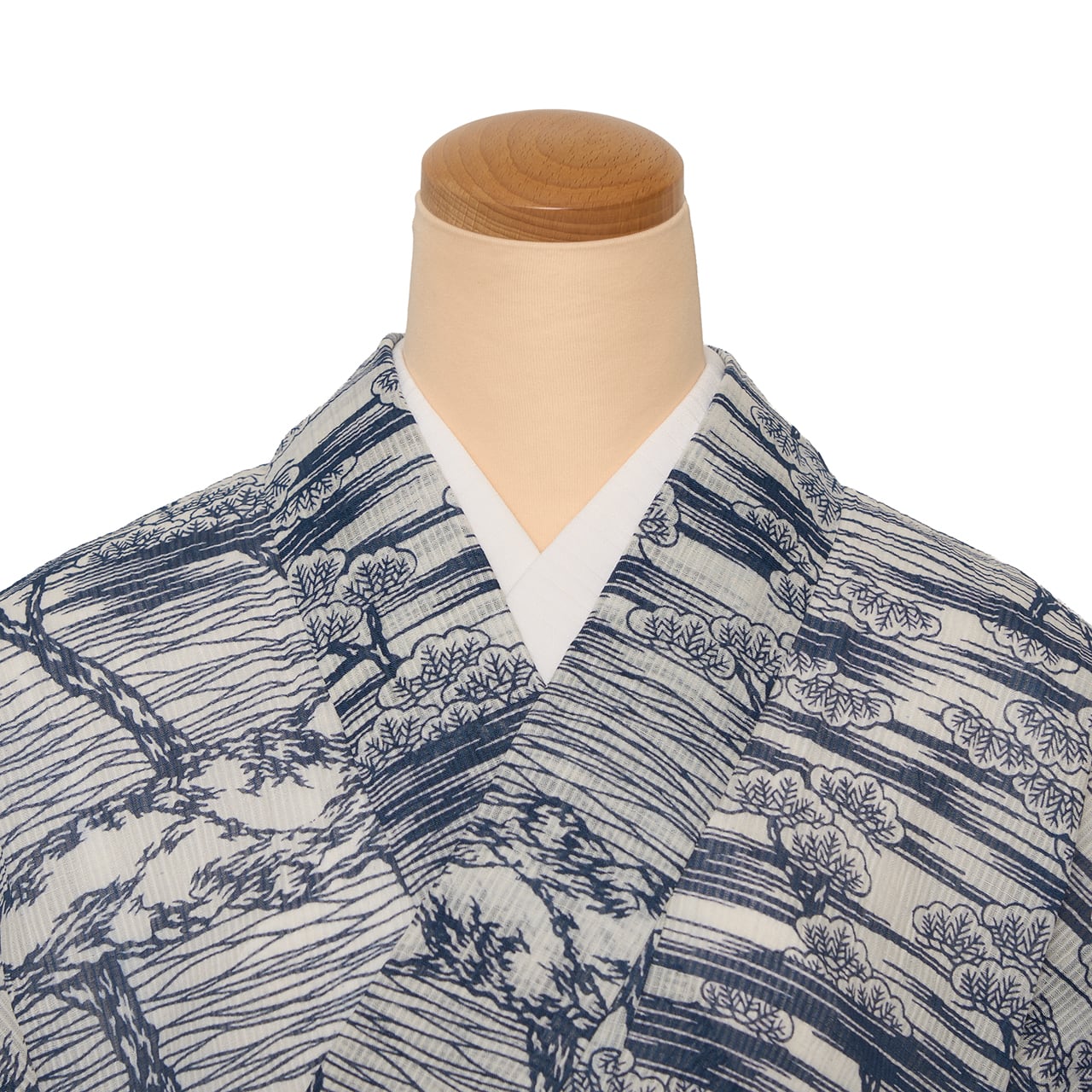 小千谷ちぢみ 松林風景模様 藍型染小紋 麻単衣着物【中古】 | かわの屋