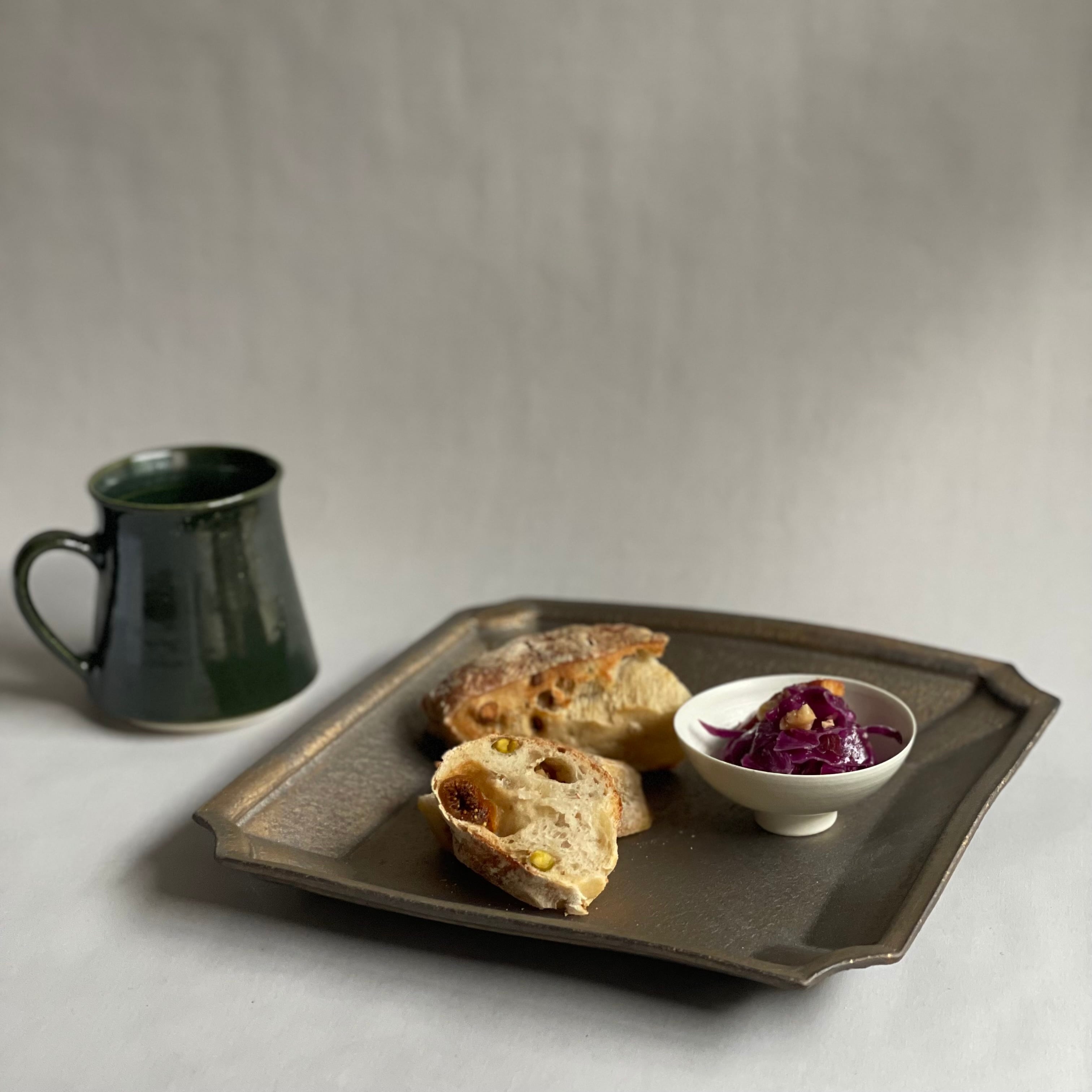 水野幸一銅彩釉 角皿大4枚セット➕エストネーションシャツ 水野幸一 銅彩釉 スクエアフレームプレート (L) | gallery 一白