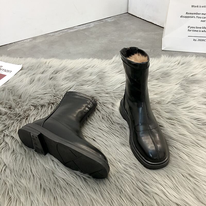 薄手ブーツカジュアルブラックショート 靴 シューズ ラウンドトー フェイクシューズ14459163936