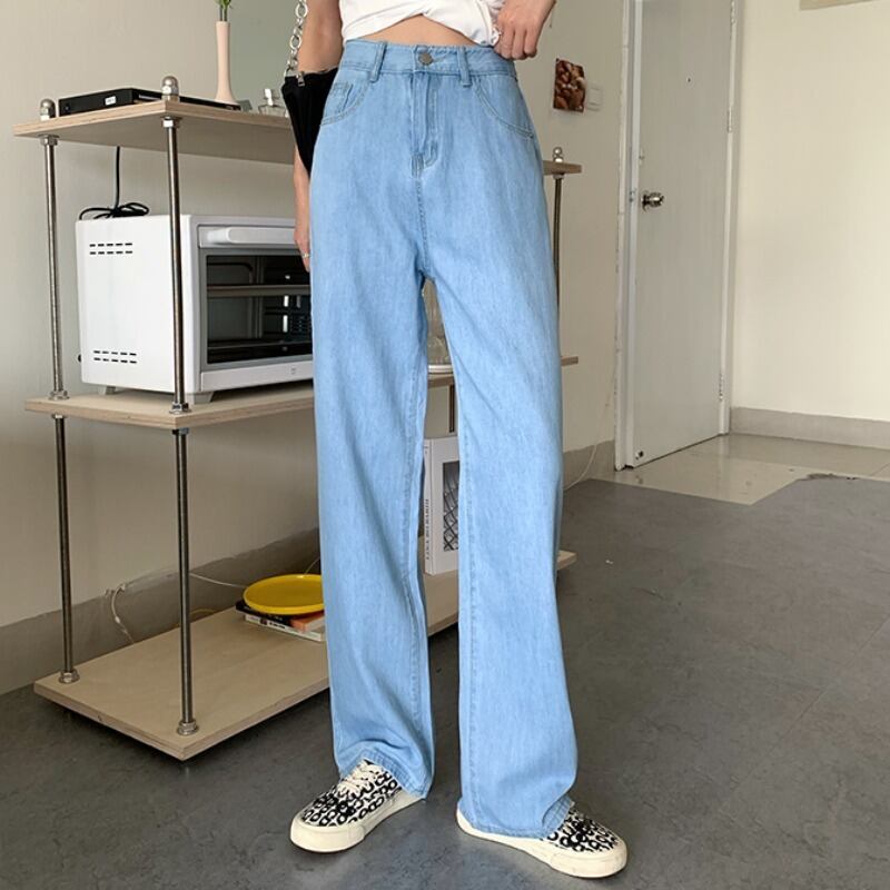 ハイウェストジーンズ オータムウィンタールーズパンツ 薄手 レッド 秋物 冬物 YY-ファッション21824372795