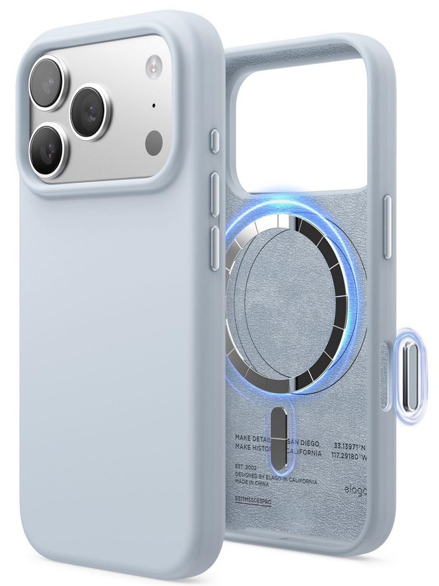 【elago】 iPhone 18 Pro iPhone 17 Pro 対応 ケース MagSafe 対応 シリコン 耐衝撃 スマホケース 指紋 防止 サラサラ カバー マグセーフ シリコンケース [ iPhone18Pro iPhone17 プロ 対応 ] MAGNETIC SILICONE CASE ライトブルー