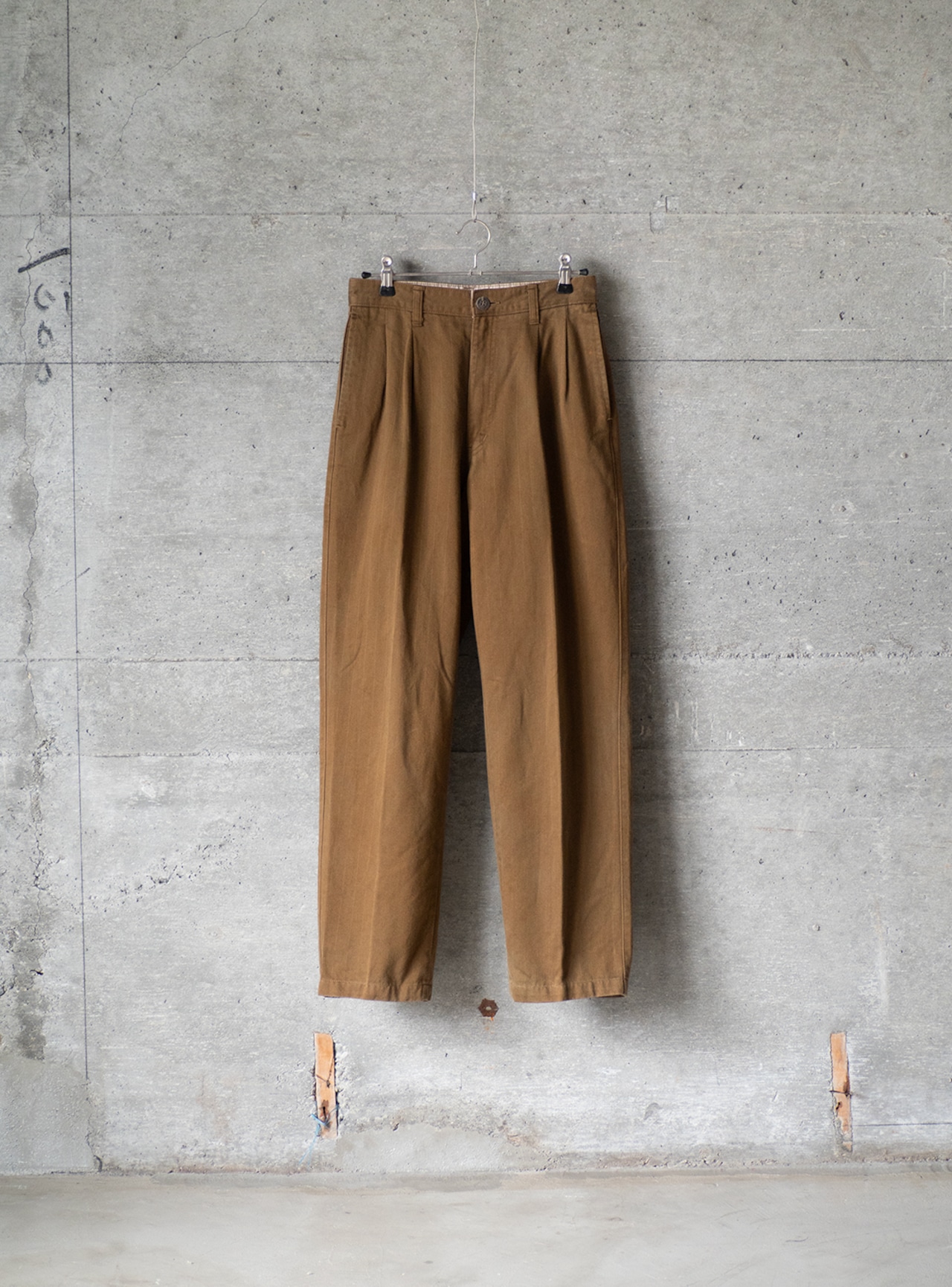 unknown 1990s Brown twill shadow stripe trousers