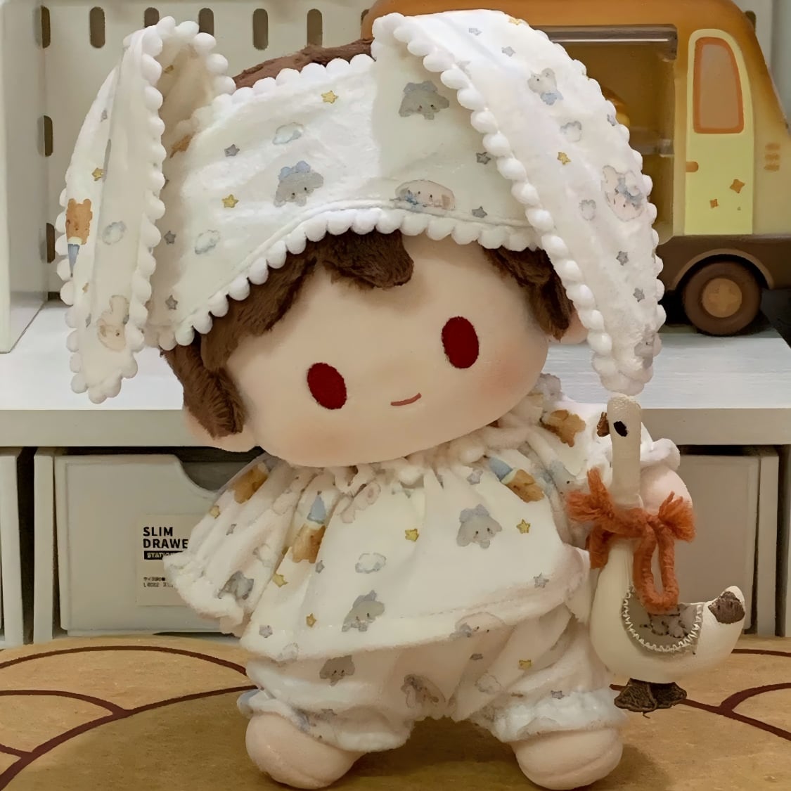 20cmぬいぐるみ用 パジャマ アニマル トップス+パンツ+うさ耳アイ