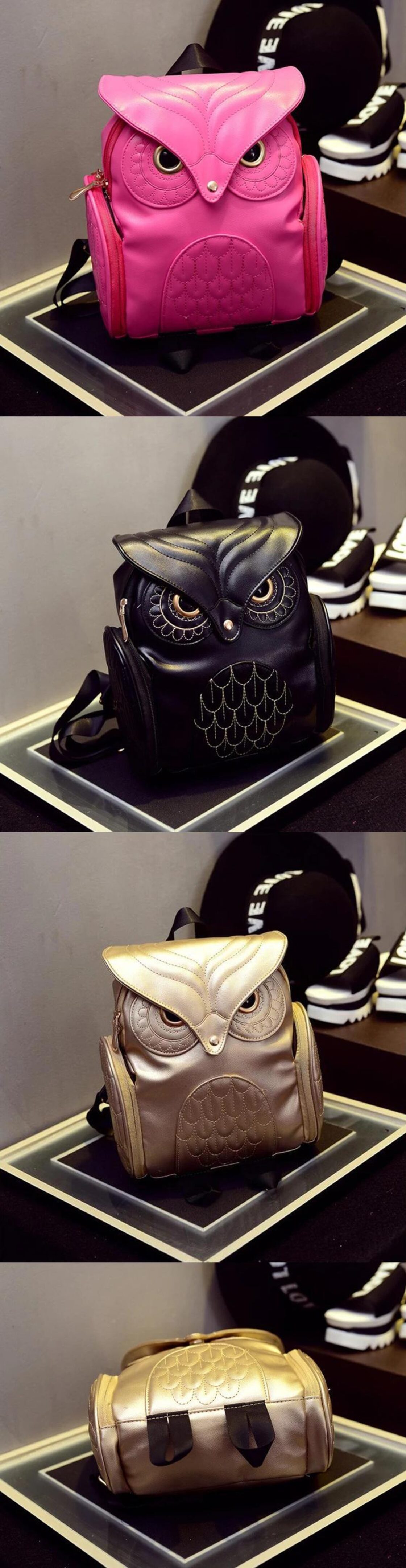 送料無料 アパレル フェイクレザーフクロウ刺繍バックパック女性 