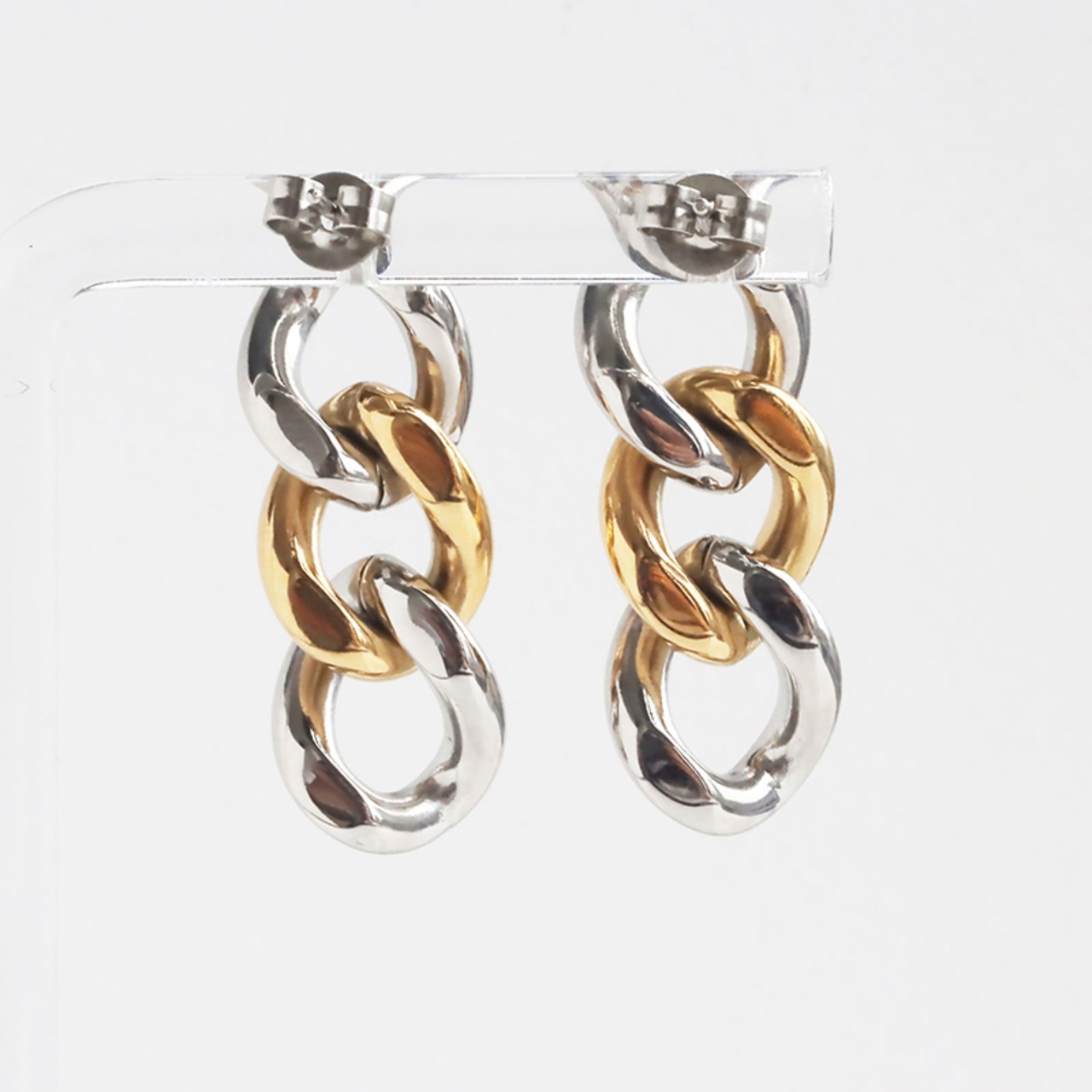 【ネコポス便】ピアス バイカラーチェーンピアス 金属アレルギー サージカルステンレス つけっぱなし 金アレ対応 レディース シルバー ゴールド 2229