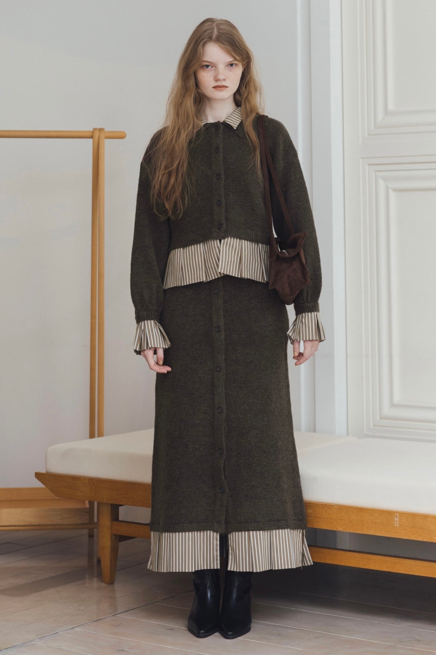 トップス shirt docking frill cuffs knit CD WILLFULLY（ウィルフリー）の「shirt docking frill cuffs knit CD