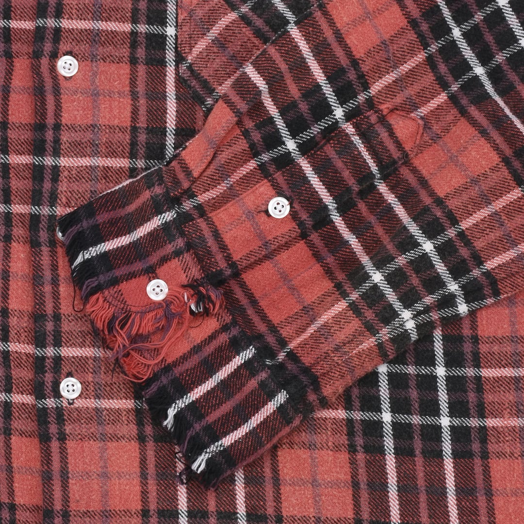 R13】L/S BOXY WORKSHIRT(RED/BLACK) | AYIN