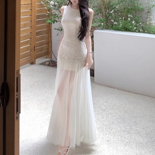 シアー切り替えフレアワンピ ・11092