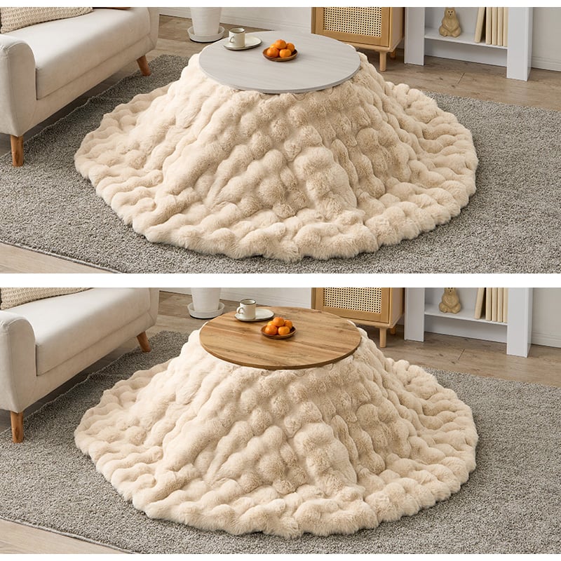 【完成品】円形折れ脚カジュアルコタツ＋うす掛け布団 2点セット 天板リバーシブル こたつ2種x掛け布団3種 モネ68ルナ 幅68cm