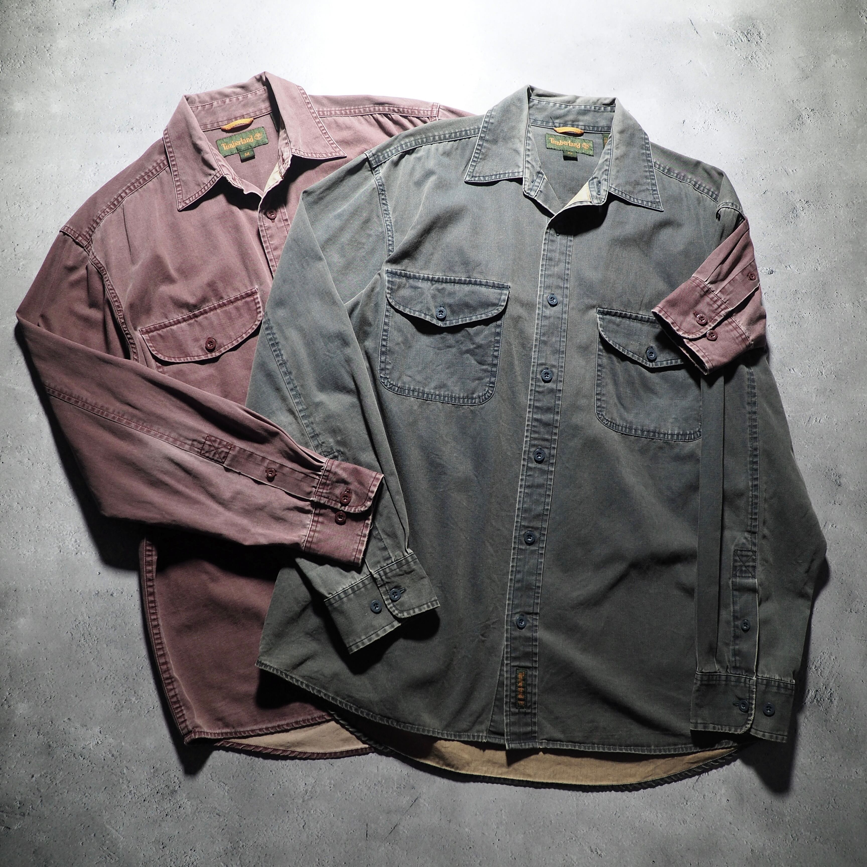 1990s ” Timberland ” Dark Burgundy color Overdye cotton shirt