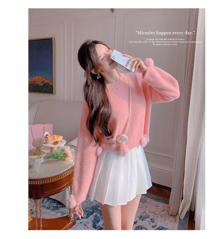 ぽんぽん ぼんぼり ピンク セーター トップス ニット | LOVEYsmileSHOP