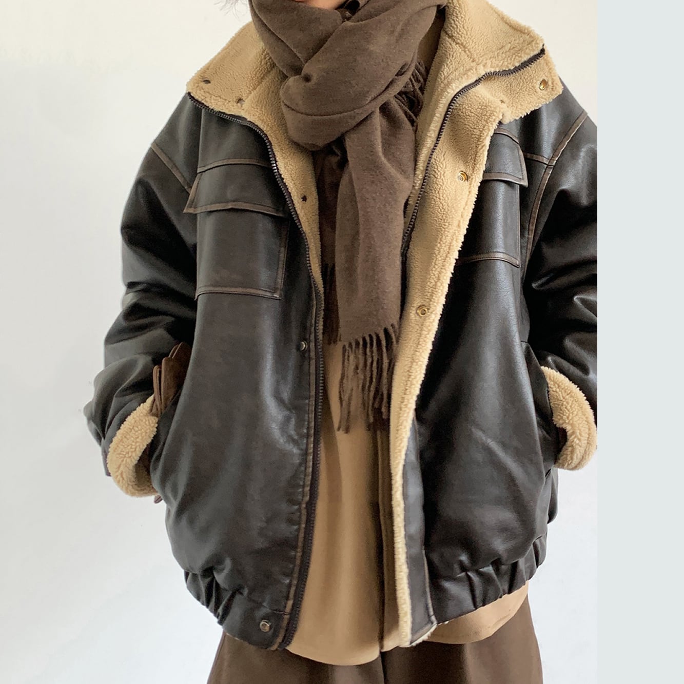 jiwuusレトロ裏ボアレザージャケット 全2色 | mblueshop