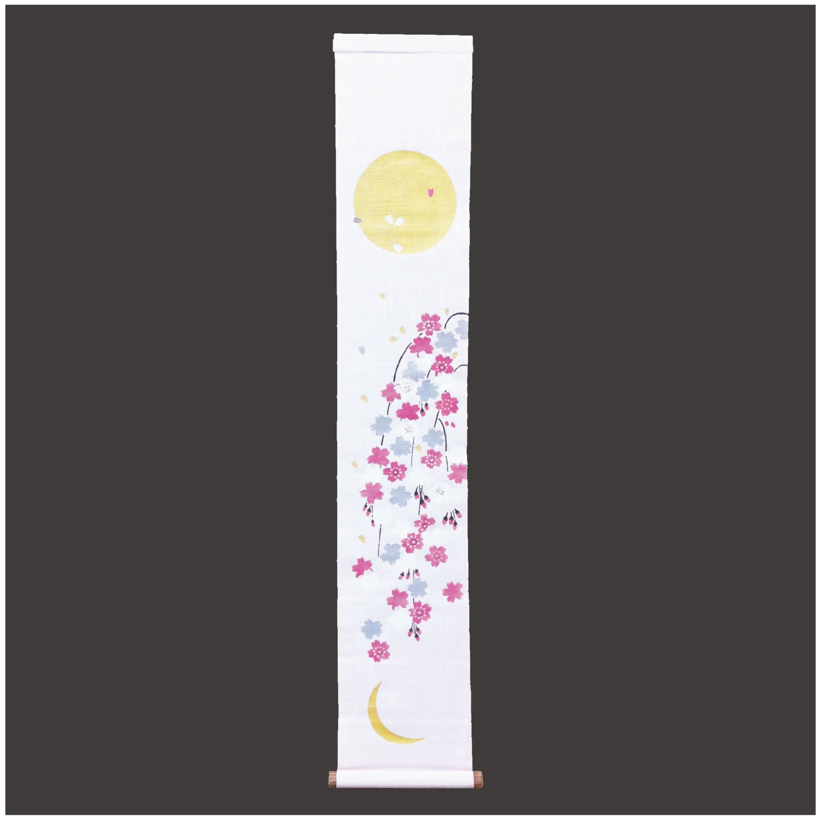 掛軸タペストリー(麻生地) 日と月に桜 | 京都 羅工房 | 京雑貨