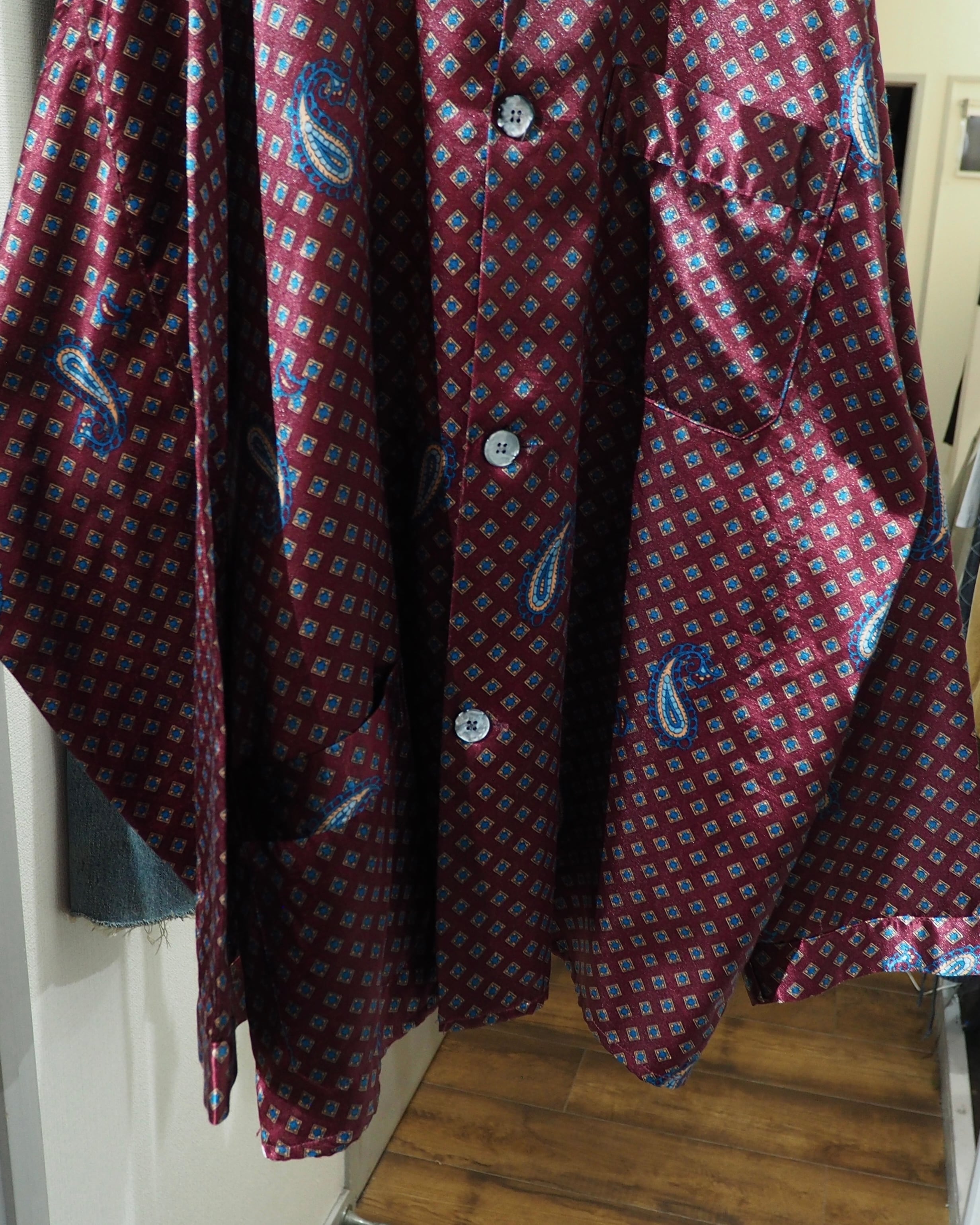 1990s Beautiful Bordeaux × Old Luxury Art Pattern Vintage Drape Loose Shirt