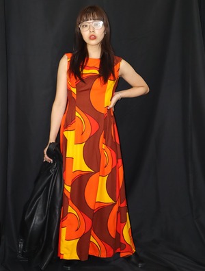 70s psychedelic pattern dress【5880】