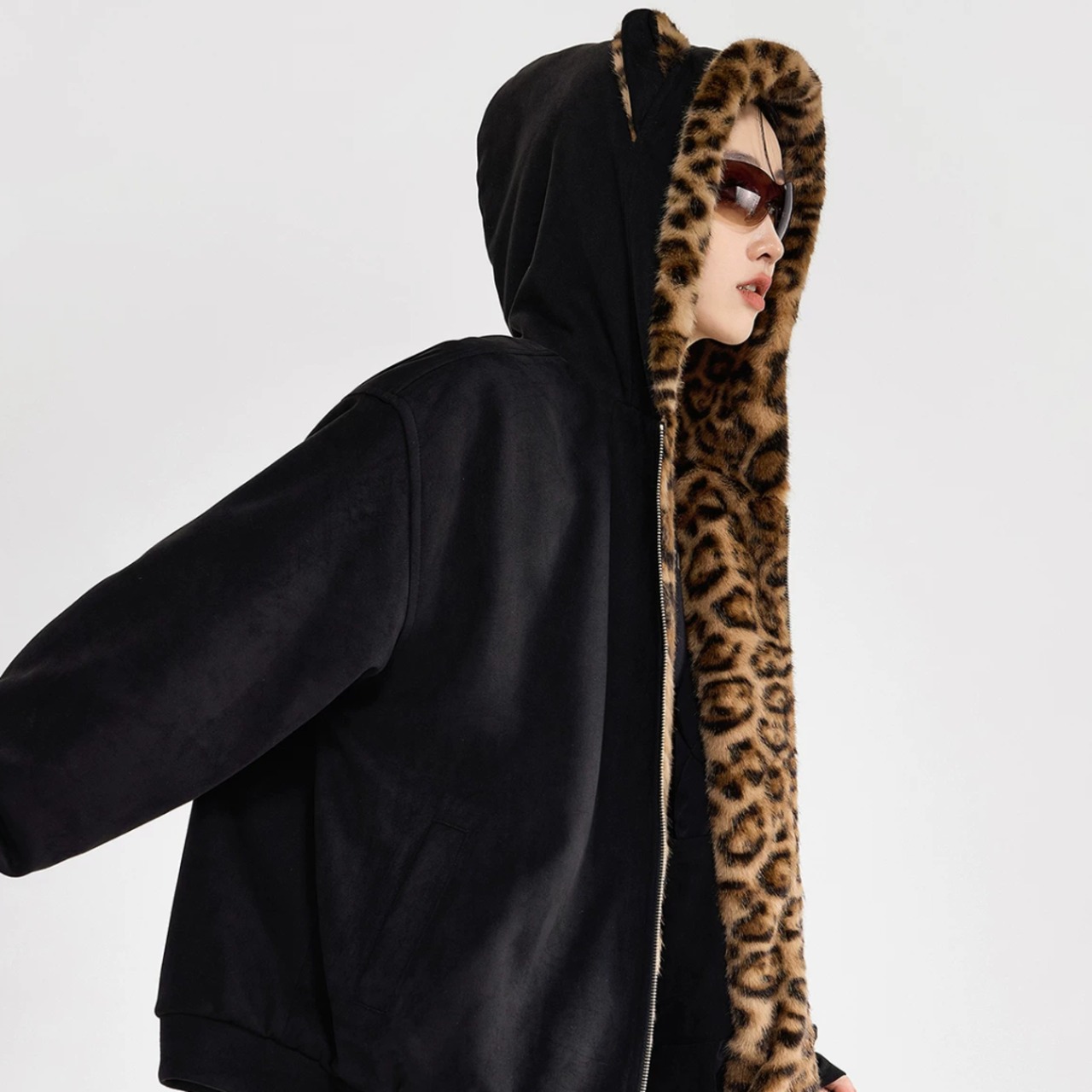 Women's Padded Coat with Leopard-Print Fur(ME498)