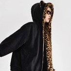 Women's Padded Coat with Leopard-Print Fur(ME498)
