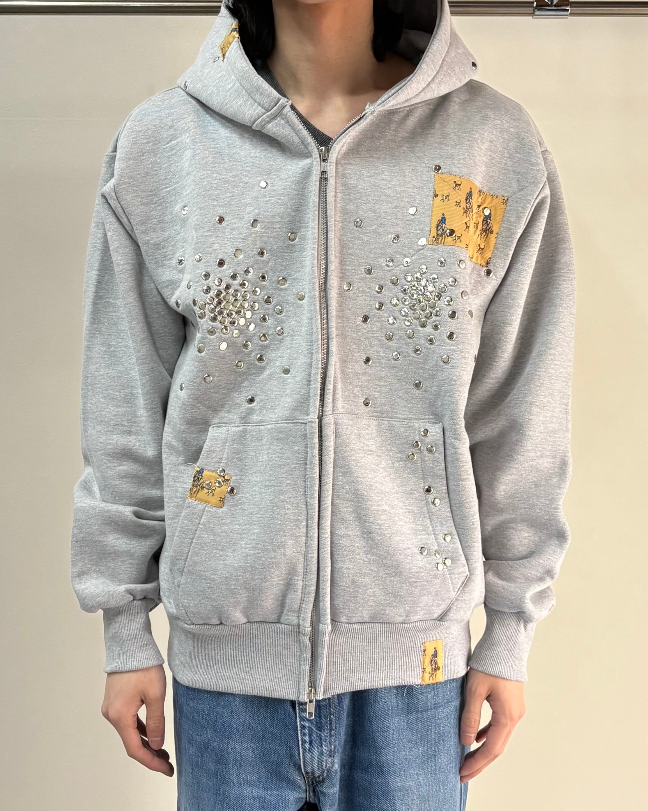 Hannah Creak】Studded Hoodie Double Zip Grey | blendmarket