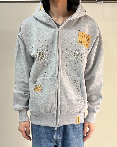 【Hannah Creak】Studded Hoodie Double Zip Grey