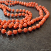 英国アンティークジュエリー 9ctゴールド コーラル ロングネックレス(ソーティングメモ付)