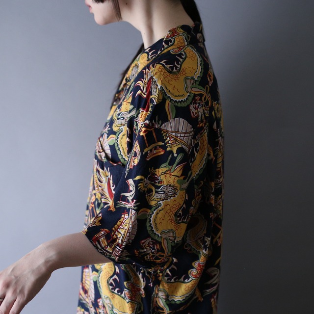 "龍" china motif full pattern s/s shirt