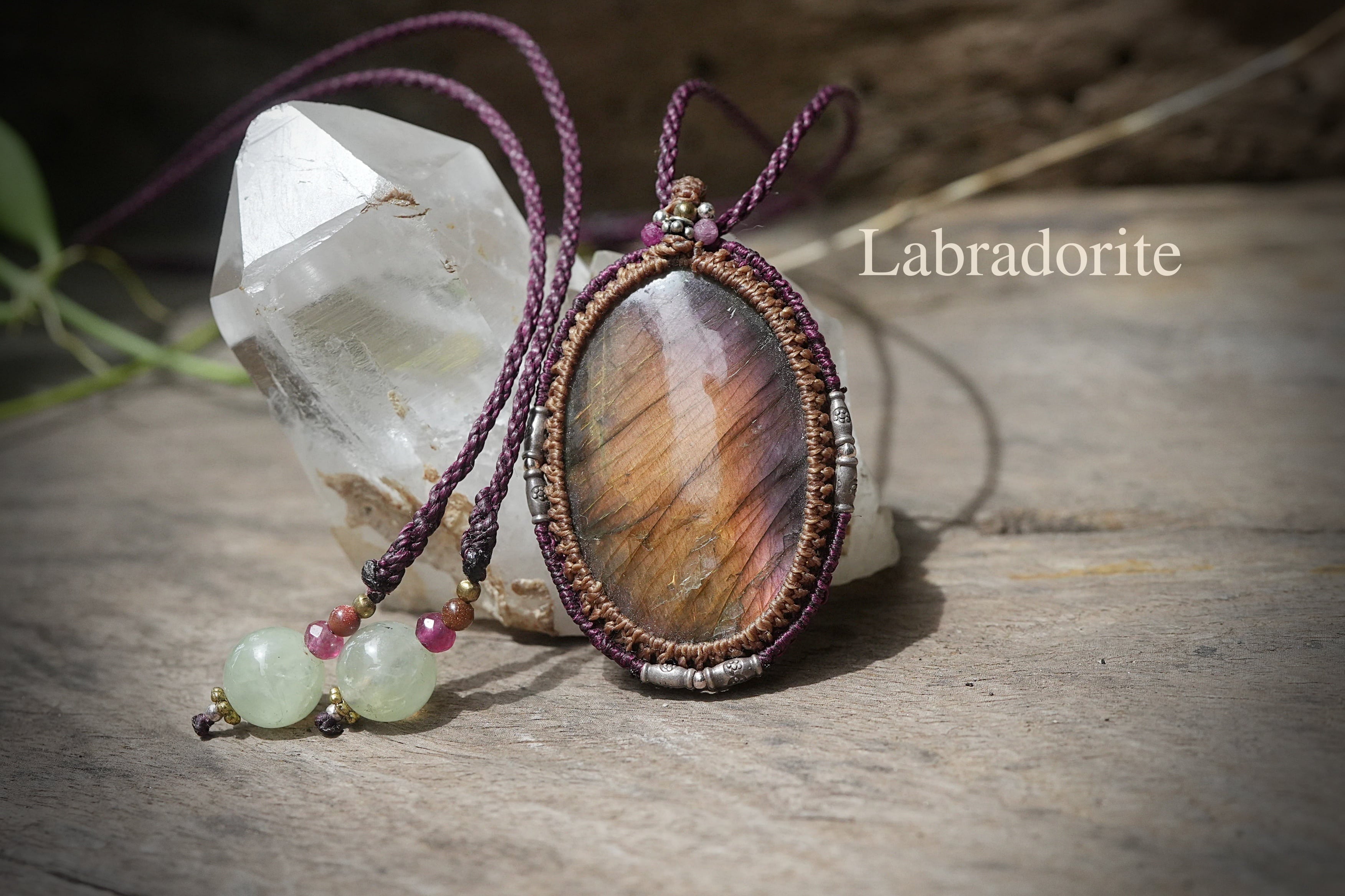 大粒☆蒼い飛行石☆ラブラドライト マクラメネックレス1566 | Funky