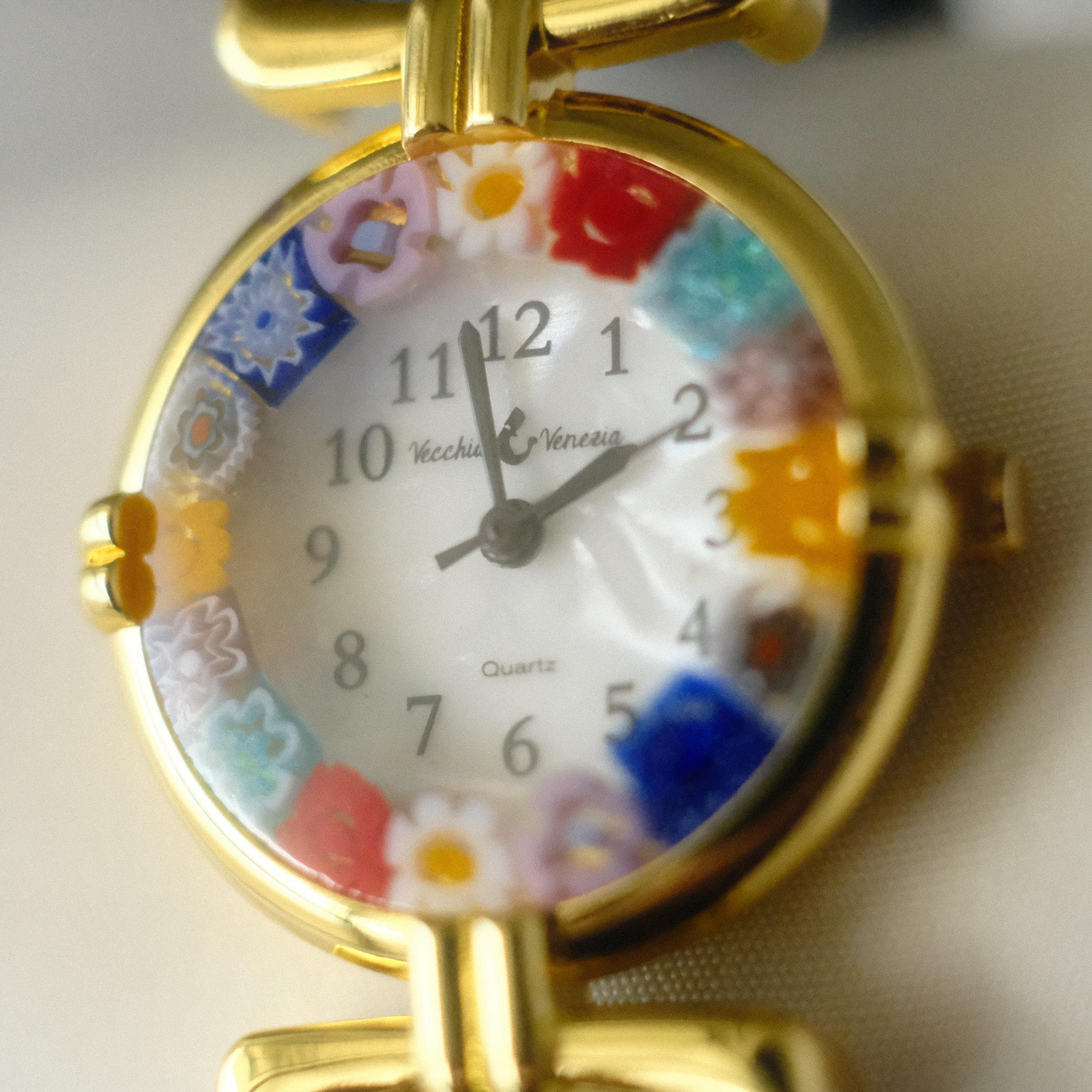 Murano Millefiori Watch With Leather Band - Navy | flemington