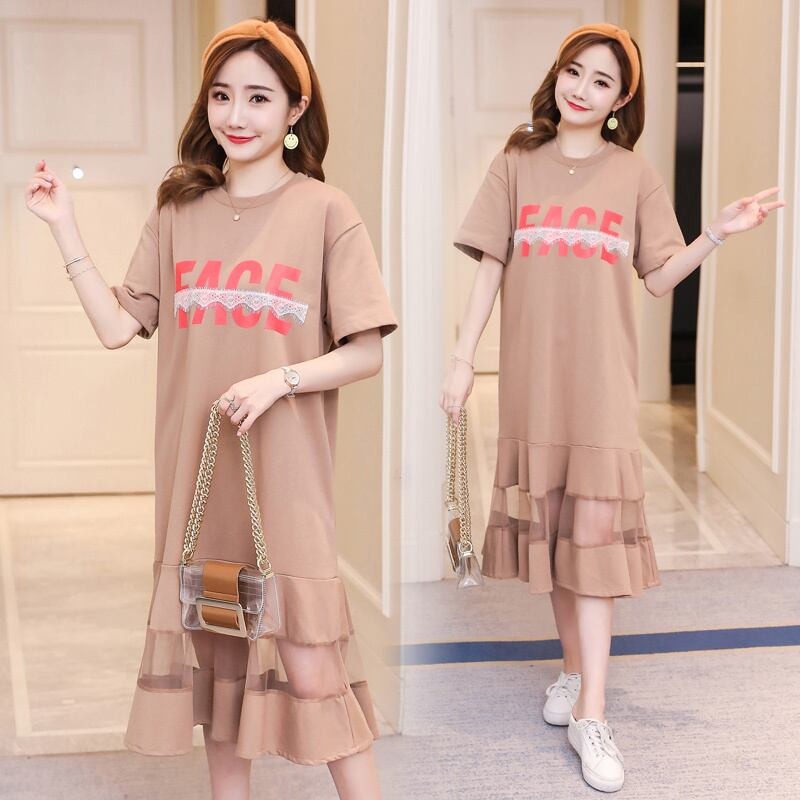 【新作】【送料無料】 妊娠中の女性のドレス2020バージョン大型Tシャツドレスストレートボートネックミッドカーフマータニティドレス 大きめサイズ AL expec356510415664