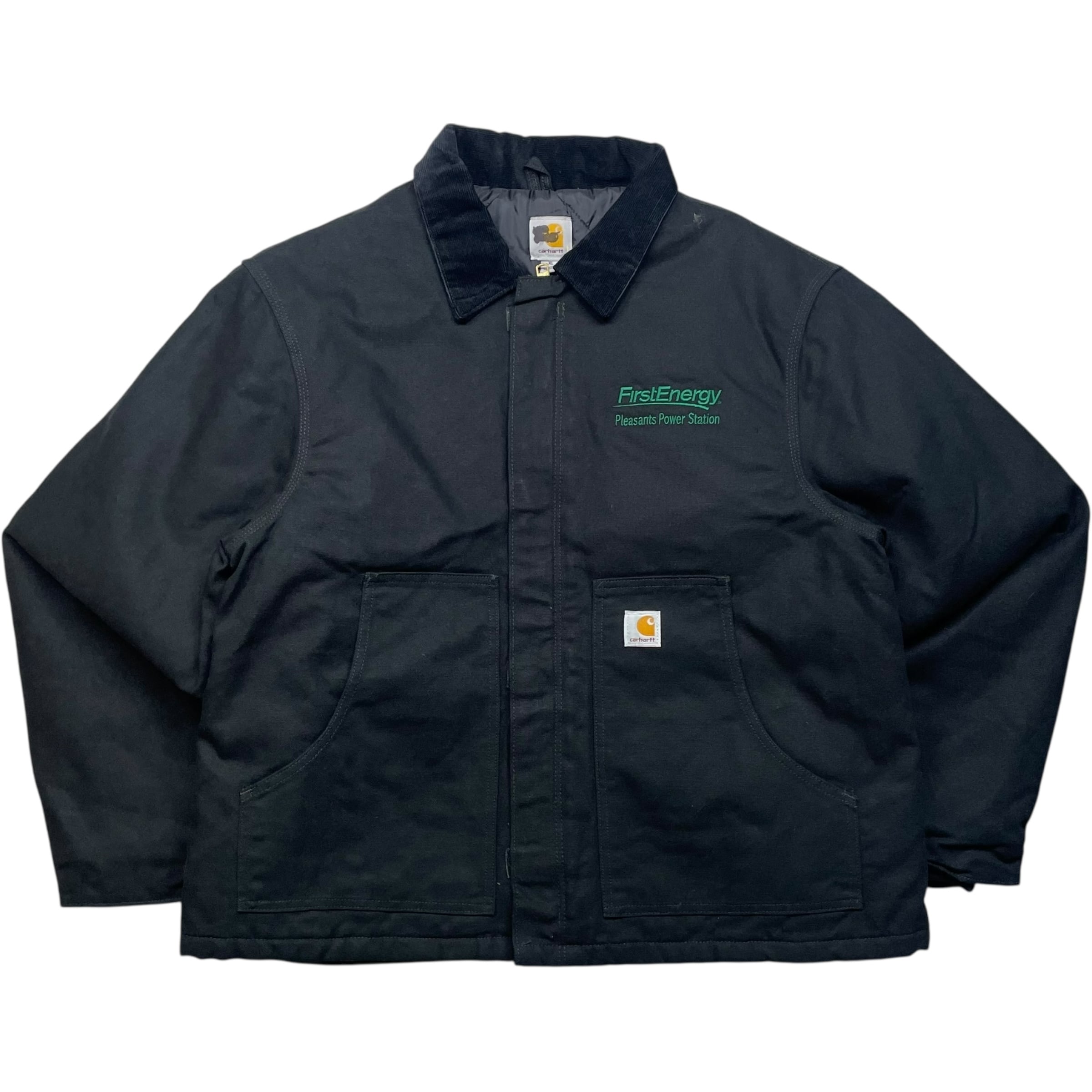 《XL》Carhartt カーハート ダックジャケット トラディショナルジャケット 襟コーデュロイ 企業ロゴ 刺繍 裏地キルティング ブラック 8765