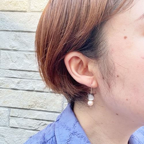 《Chaton Pearl》-シャトンパール-大人可愛い 猫ピアス・イヤリング 天然シェル＆淡水パール 14KGF