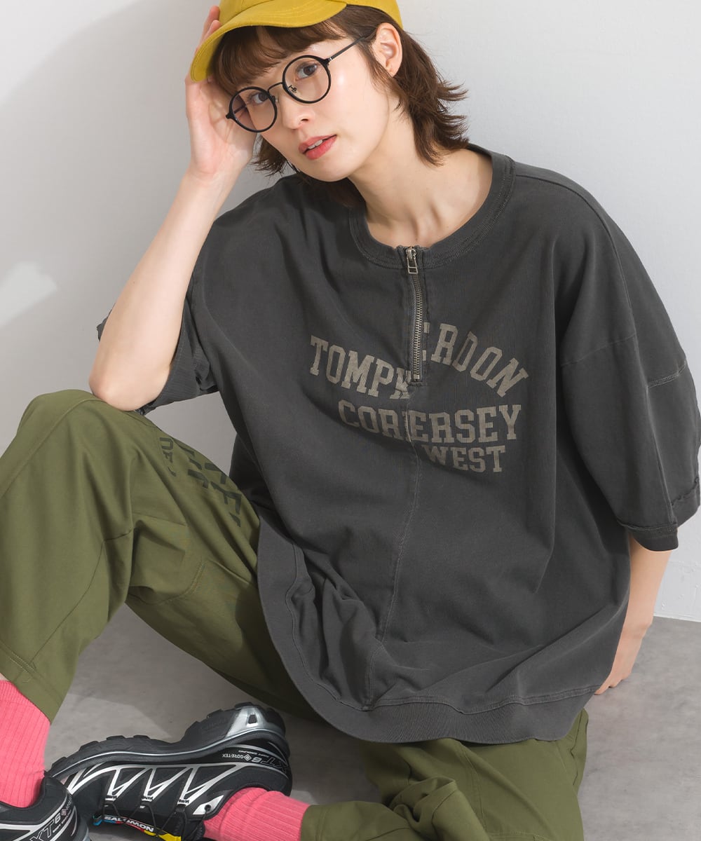 K261038 布帛切替ハーフジップ ロゴプリントプルオーバー / Woven