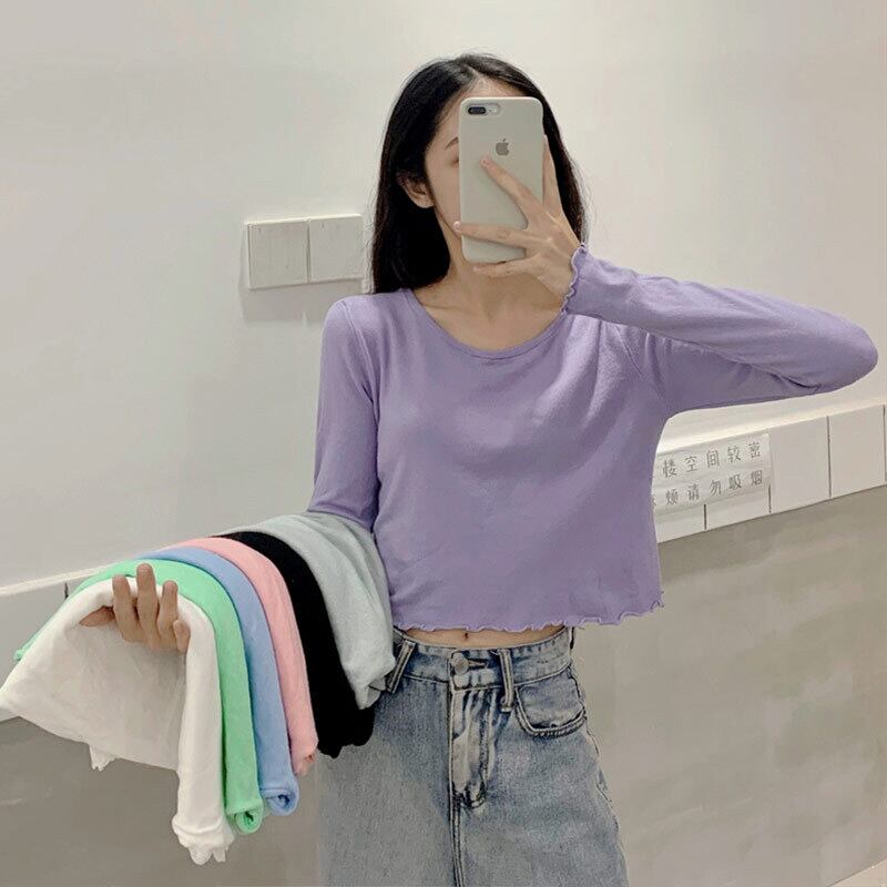 Tシャツ シャツ スプリングショートトップス スリムニット ロング レッド 春物 萌量不足26518723325