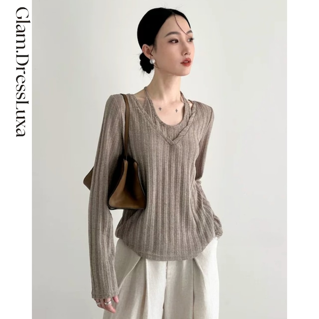Layered Sheer リブトップス/2color_T1055