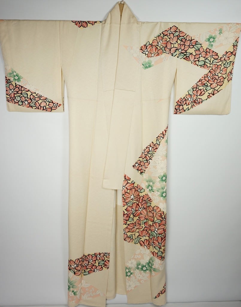 希少柄 蘇州刺繍 金駒刺繍 訪問着 花づくし 正絹 黄色 赤 492 | kimono