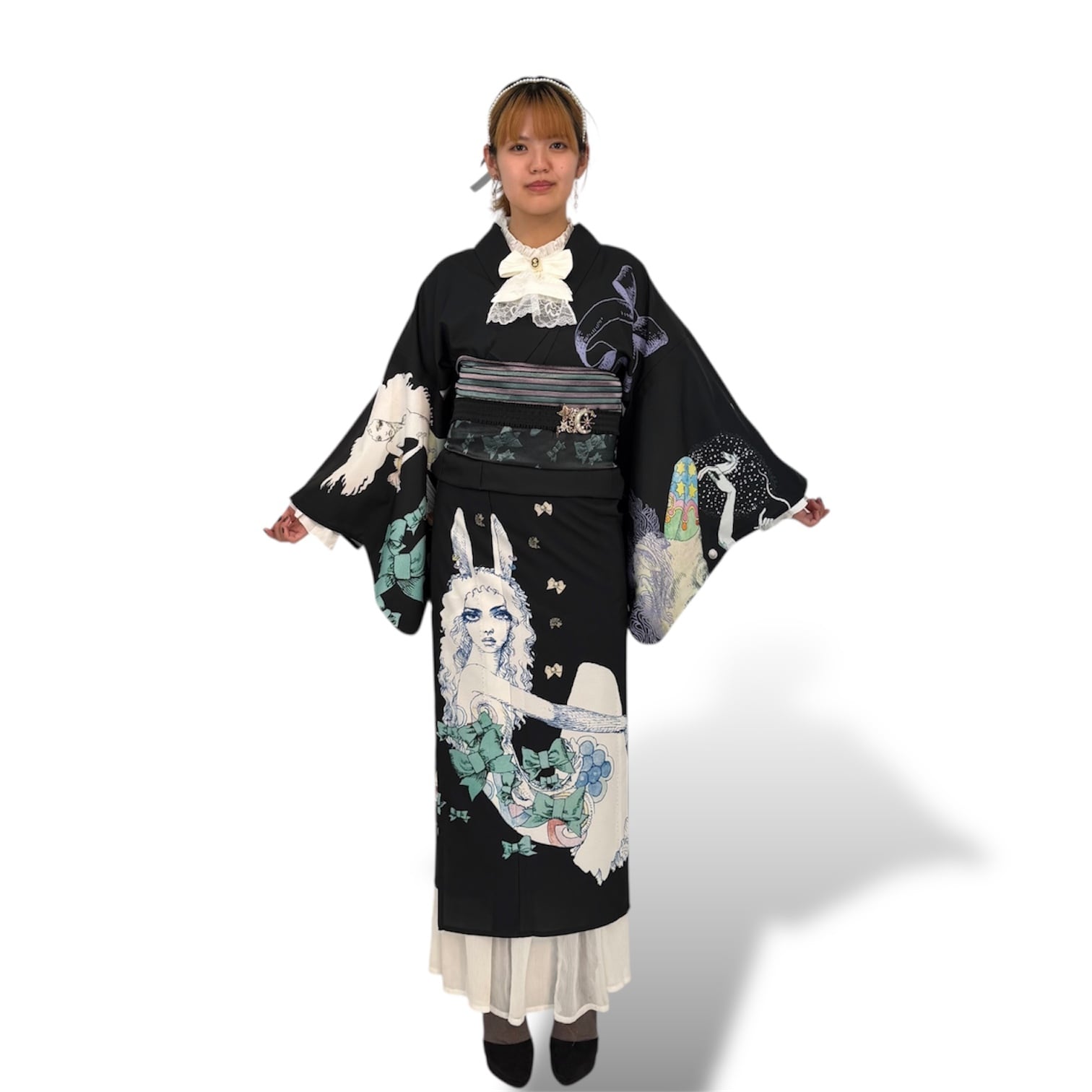 小紋　洗える着物　キモノグラース 第2ロッド】キモノグラース×KIMONOanne.×宇野亞喜良 コラボ着物