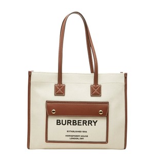 バーバリー スモール フレイヤ トートバッグ ショルダーバッグ 8044138 アイボリー ブラウン キャンバス レザー レディース BURBERRY 【中古】