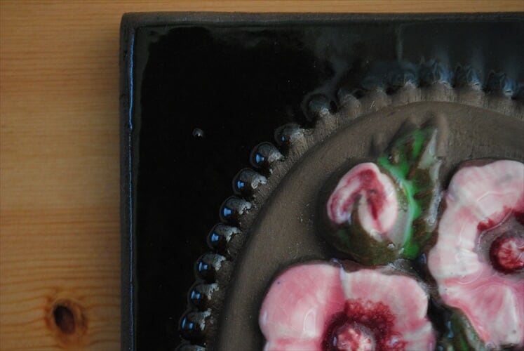 スウェーデン製 JIE GANTOFTA 陶板 ジイガントフタ ピンクの花 北欧