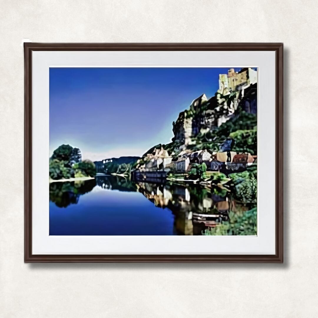 オリジナル絵画 -崖下の紺蒼 Mサイズ | 手描き油絵 壁掛けアート 風景画