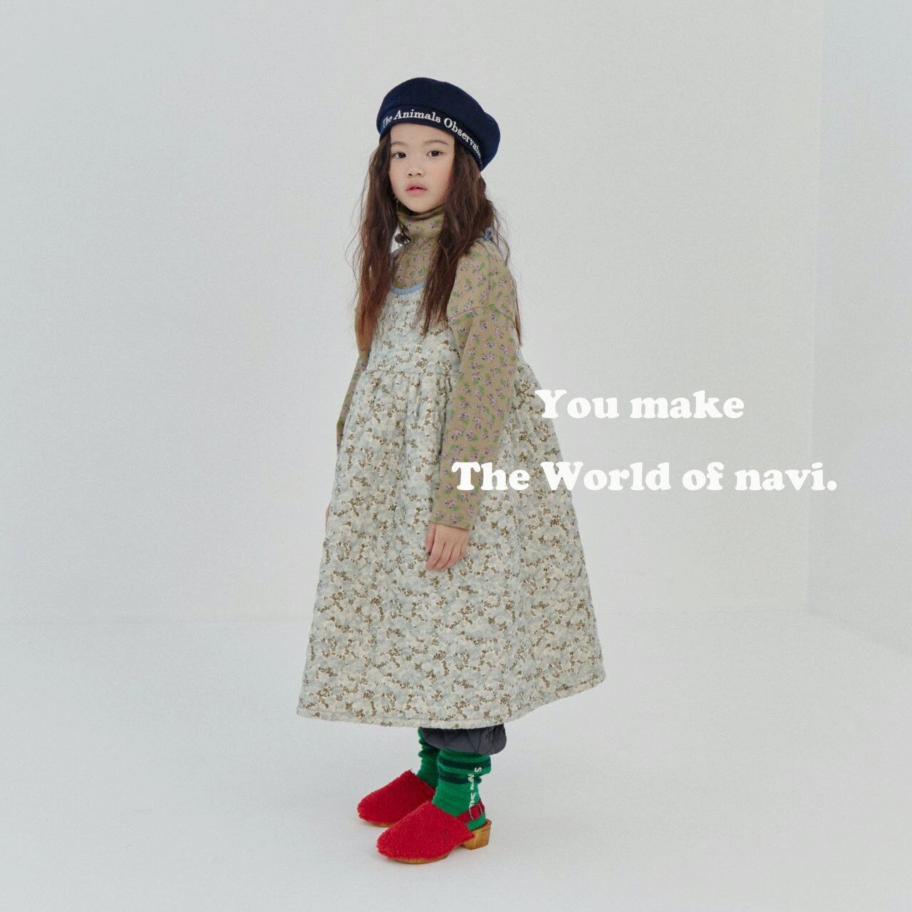 sold out»ブルー XL(120サイズ)«navi» フラワーキルティングワンピース