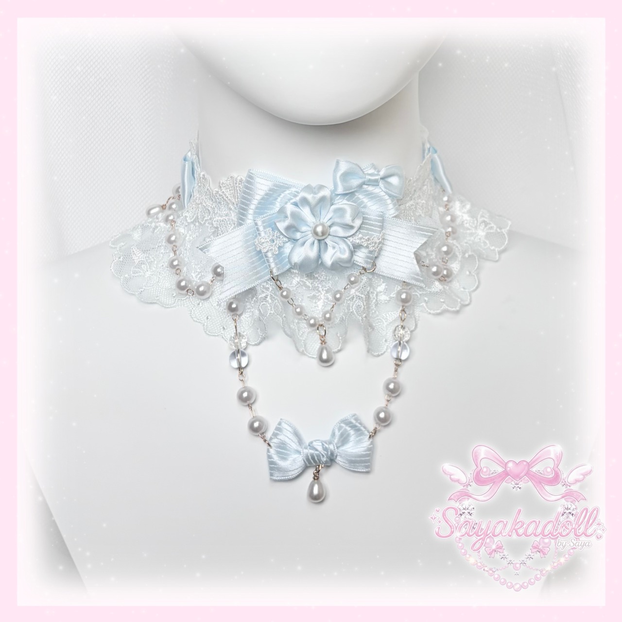 ♡ Cherry blossom  パールチェーン 桜モチーフ パステルフリルリボンチョーカー pink ♡