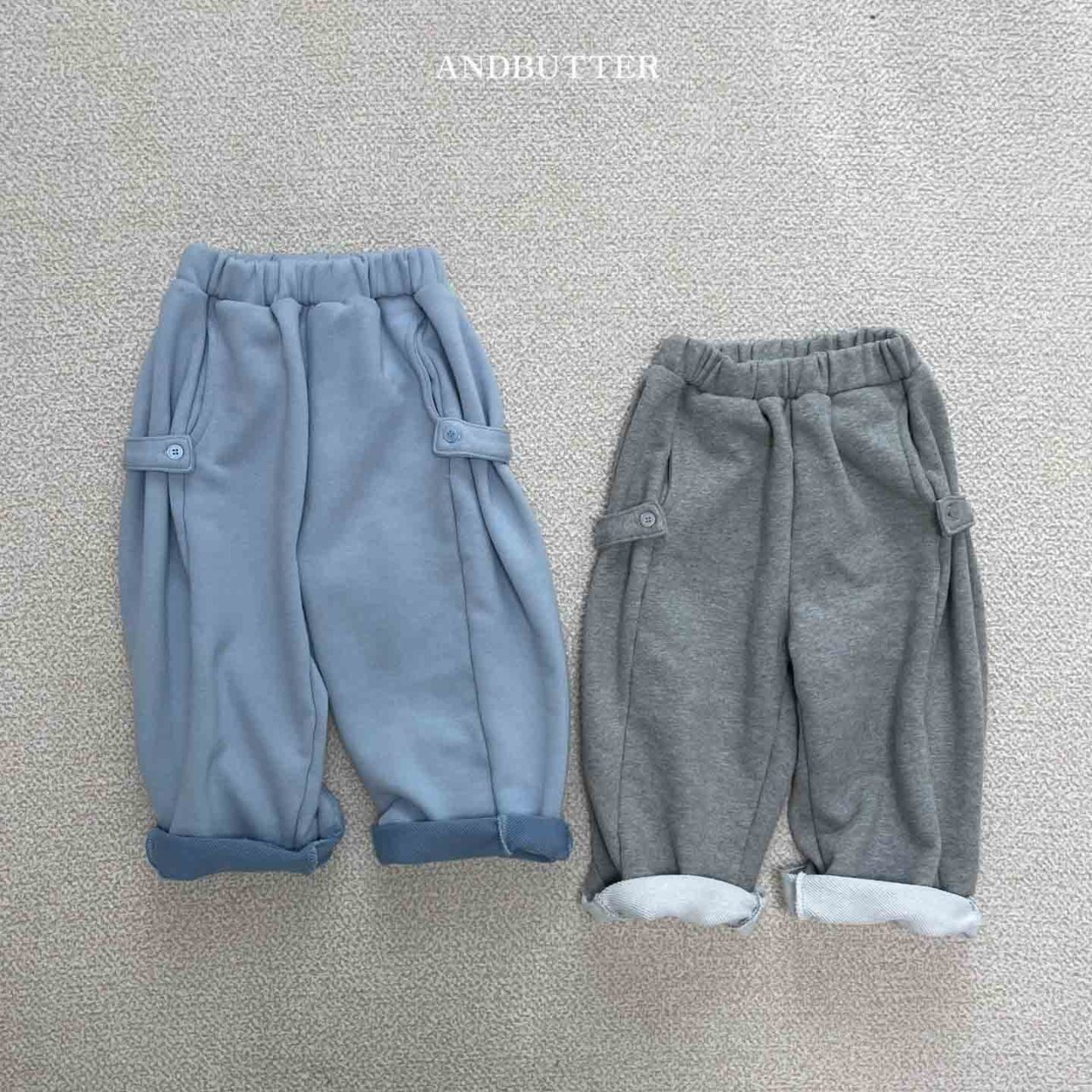 【and butter】ボタンワイドスウェットパンツ グレー 130cm - 4