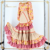 フラメンコ 衣装 ツーピース セットアップ ファルダ トップス エプロン スカート DOCE del FLAMENCO ドセデルフラメンコ ベージュ系 ブラウン系 オレンジ系 ピンク系 ダンス 発表会 ボランテ フリル 水玉 柄 花柄 キュート おしゃれ レディース 可愛い ステージ衣装