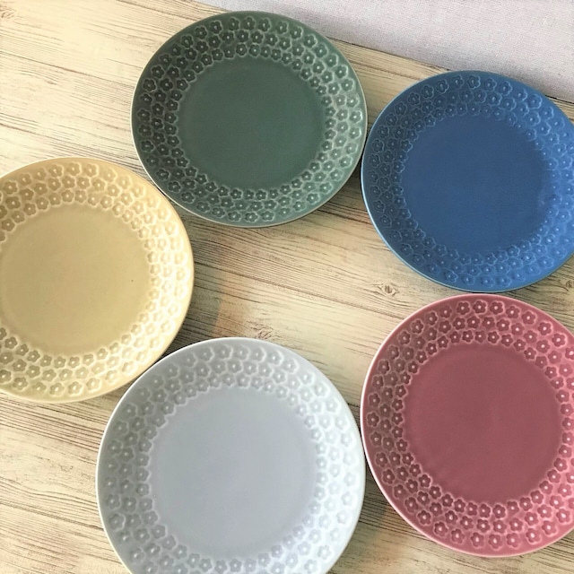 印花型 マットフラワー 中皿 取り皿 17cm おしゃれ 5色 お花の食器 可愛い食器 プレート