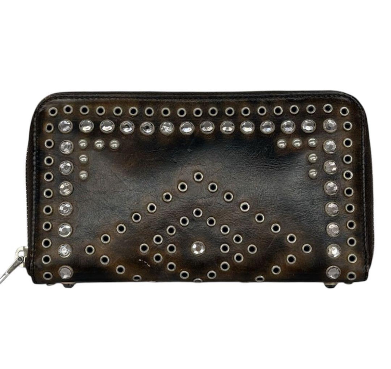 【ABランク】PRADA スタッズ付き長財布 送料無料