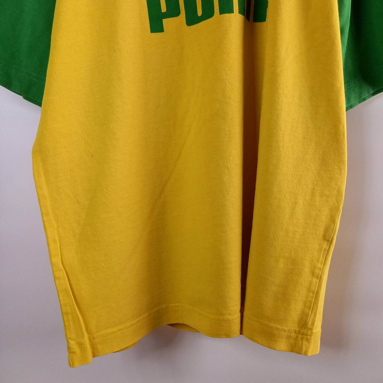 90s オールド プーマ ラグランTシャツ 半袖 プリント ビッグロゴ 黄色