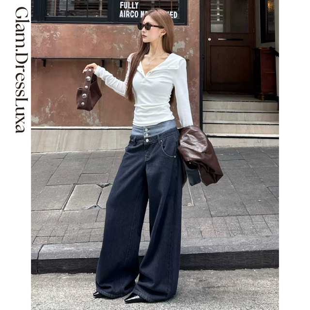 Layered Waist ワイドデニム_P395