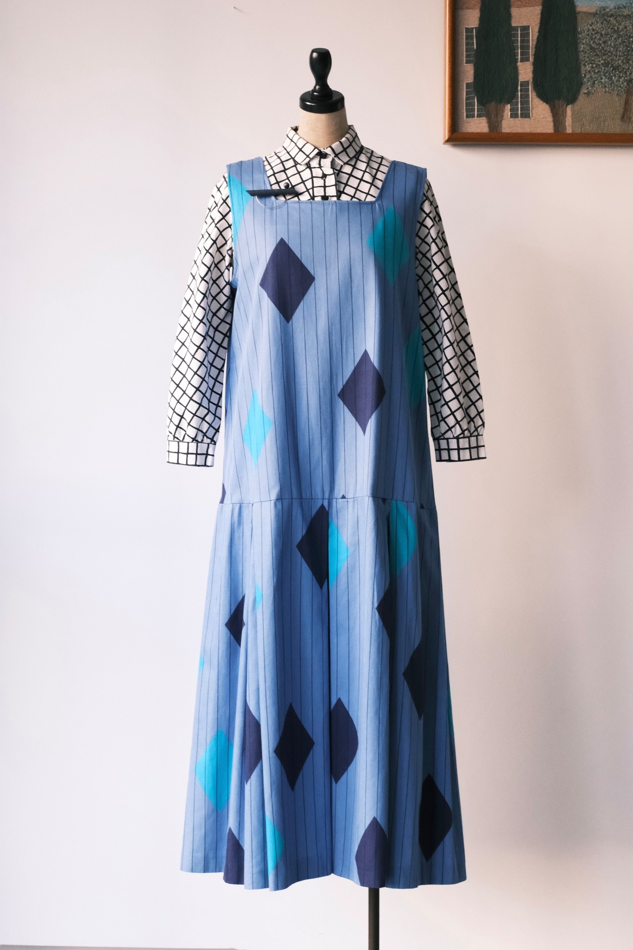 Blue diamond print dress