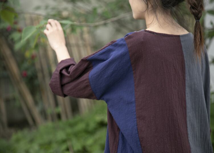 スプリングオータムカラールーズラウンドネックスタンダード長袖スリーブプルオーバー ロング レトロ 春物 秋物 Oネック Yiranxuaディースワード30211157729